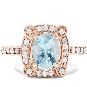 Effy 14K Rose Gold Aquamarine and Diamond Ring